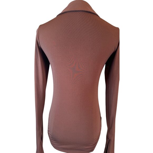 Zara Brown Small Long Sleeve Collared Bodysuit Snap Closure - Picture 9 of 14